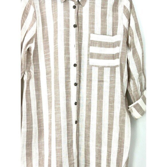 Anthropologie Rd & Koko Womens Size L Linen Wide Stripe Button Down Tunic T1 - Picture 5 of 12